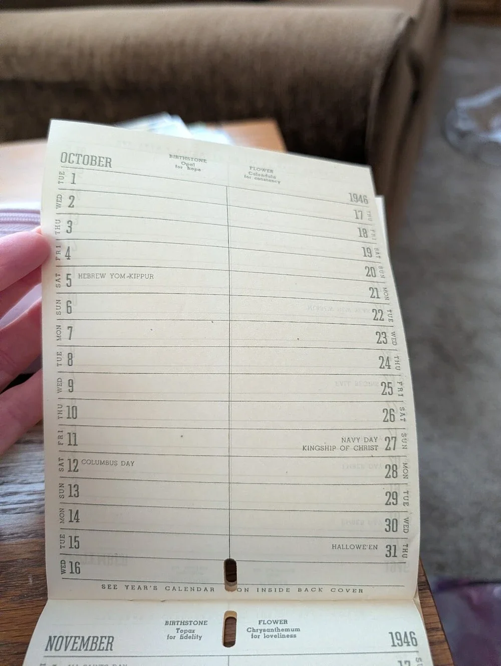 Vintage 1946 Calendar